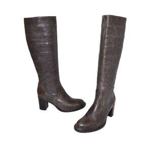 $700 ALBERTO FERMANI TALL BOOT GRAY LEATHER HEEL BLOCK QUALITY DRESSY 38 (2) F2